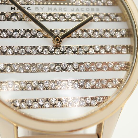 Marc Jacobs Lidia Stripe Gold Tone White 40mm Glitz Womens Watch w New Battery main image 9